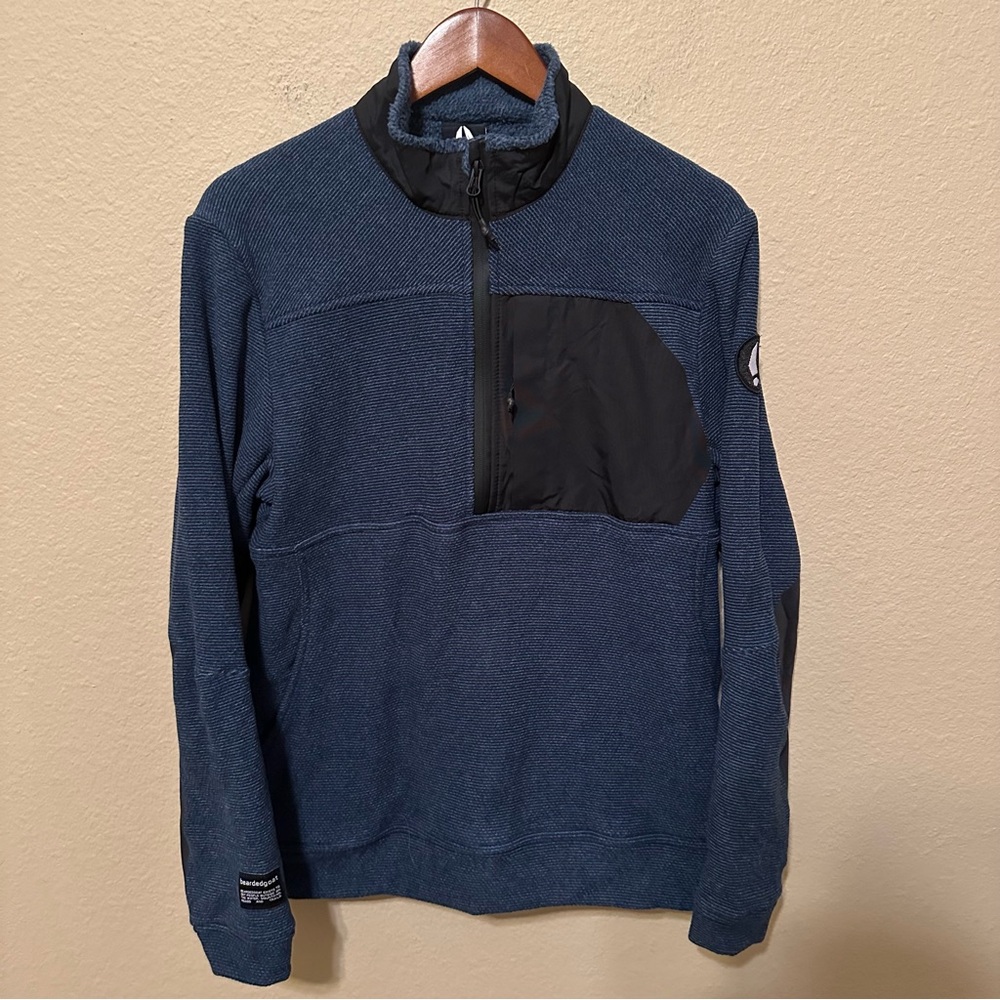 Bearded Goat Men’s Blue and Black Half Zip Fleece Jacket